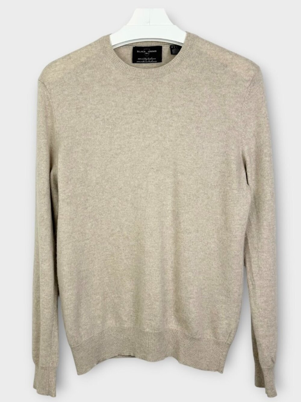 Black Brown Cashmere Crew Neck Sweater Beige